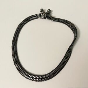 Vintage Oxidized Silver Tone Snake Chain Bell Anklet 9"